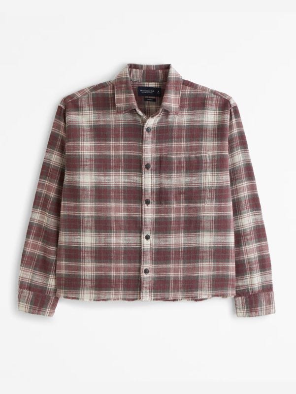 abercrombie red plaid cropped flannel shirt