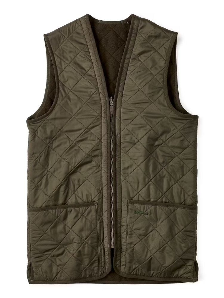 Barbour quilted vest with a zip front