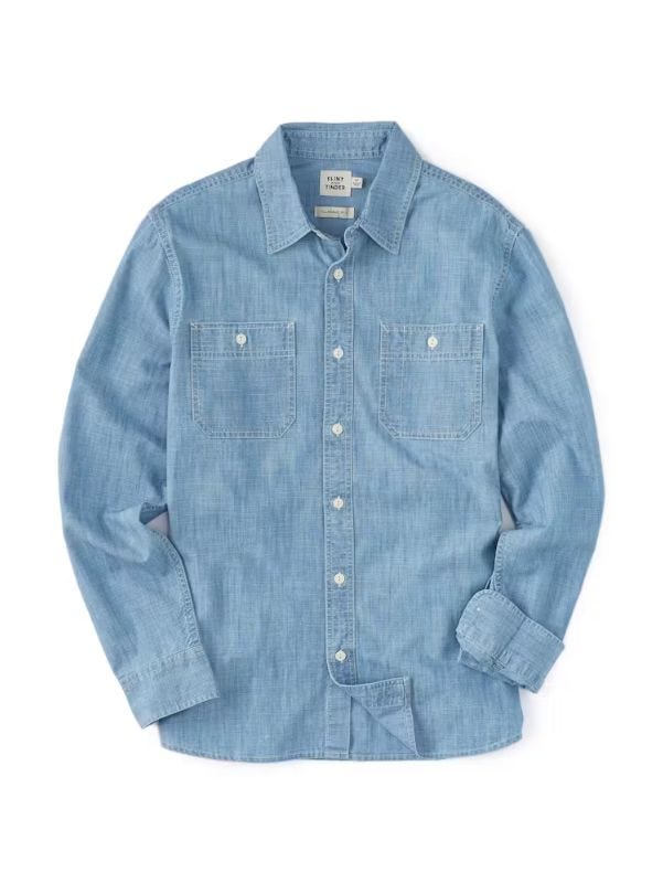 flat lay image of a men's chambray shirt