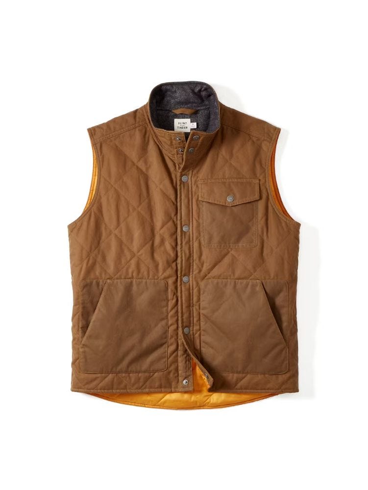 brown quilted button-down vest