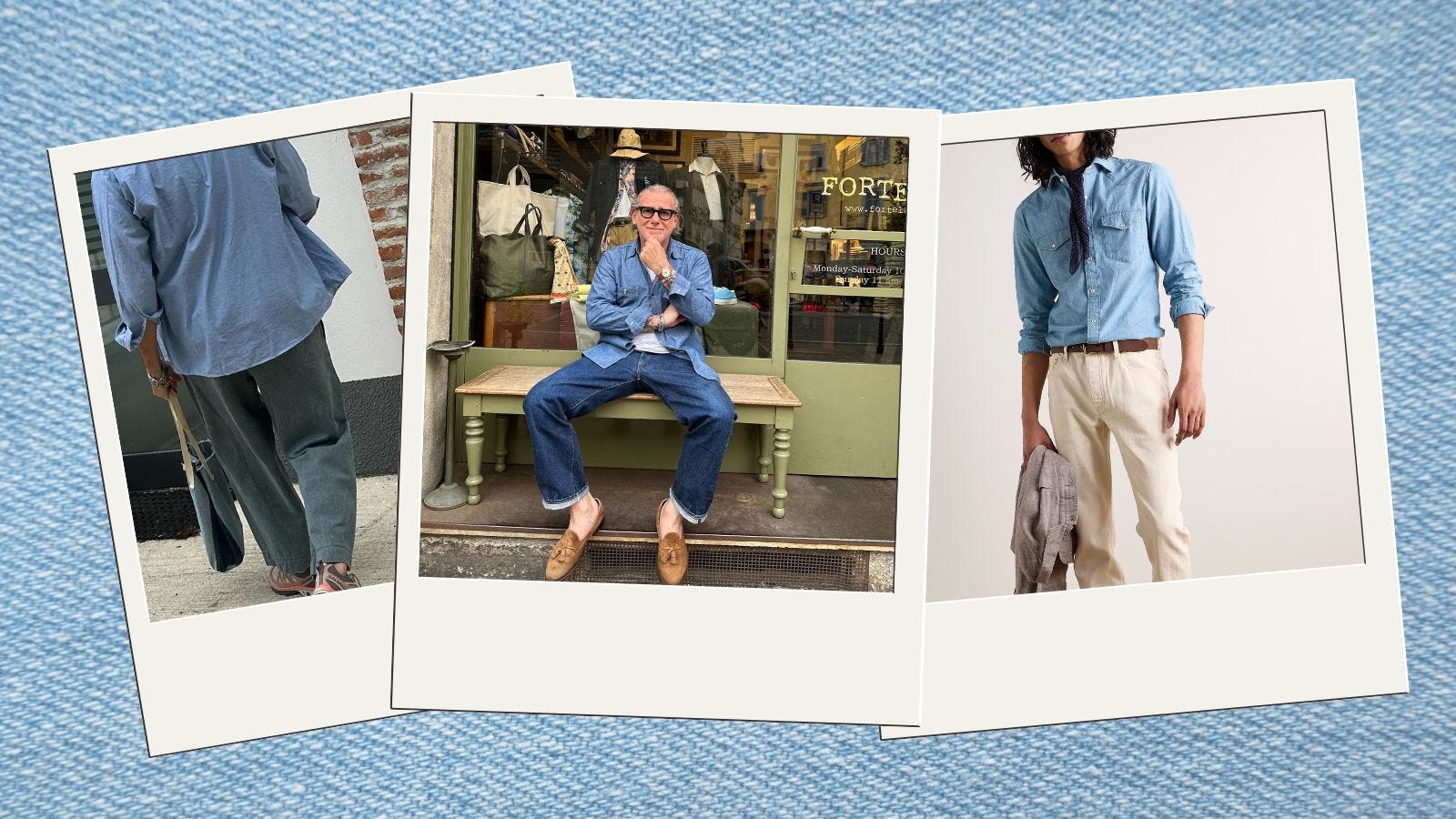 feature image for an article on chambray shirt outfits for men