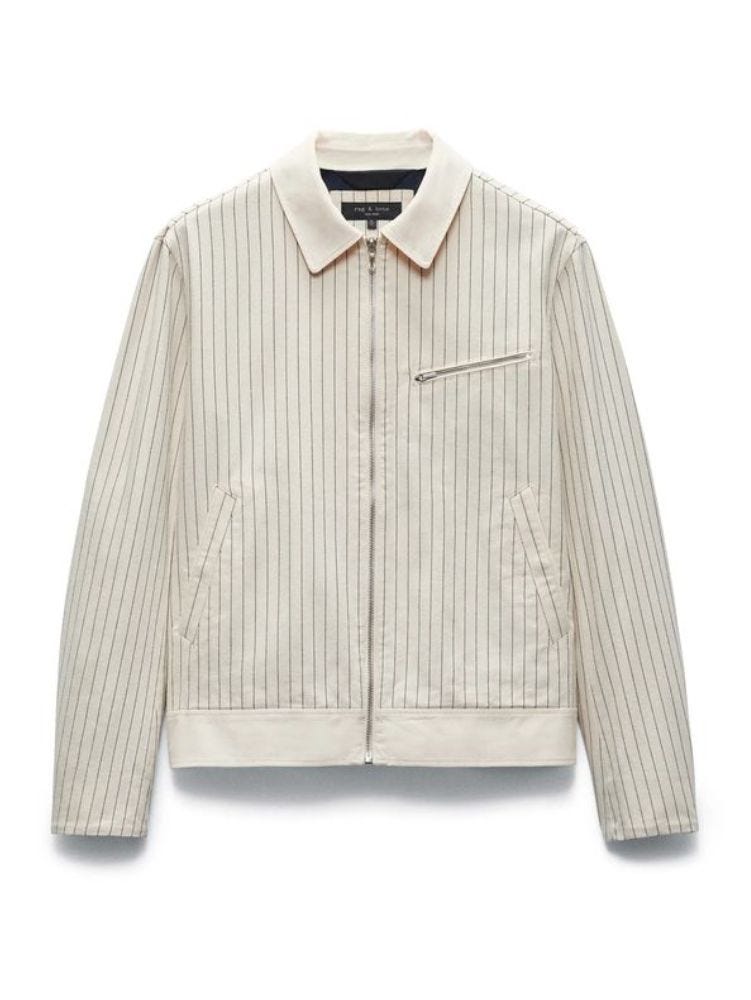 flat lay image of a pinstripe work jacket 