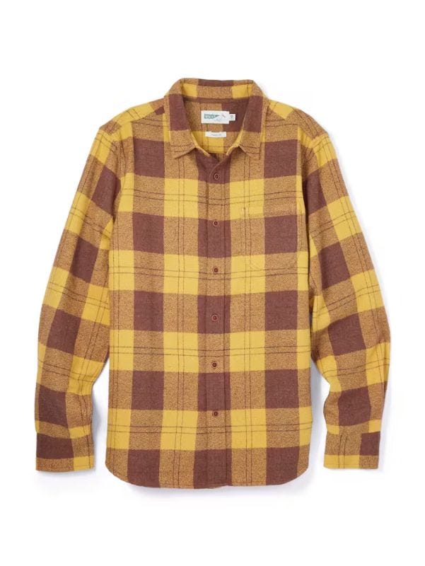 a yellow and red flannel plaid shirt 