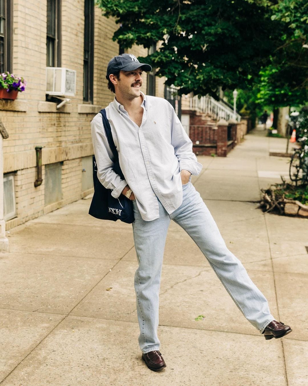 Light wash denim outfit fashion