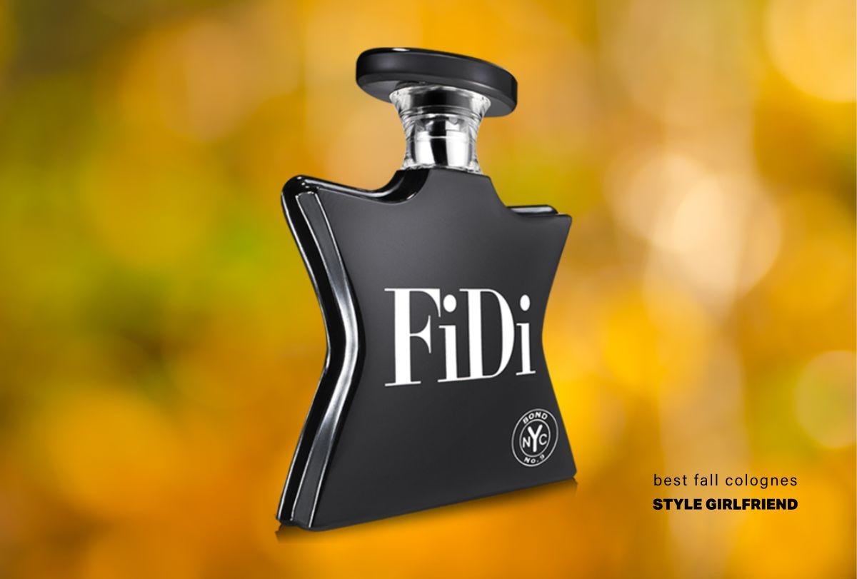 Star shaped black perfume bottle with white lettering. The text on the screen reads: Best Fall Colognes (Style Girlfriend)