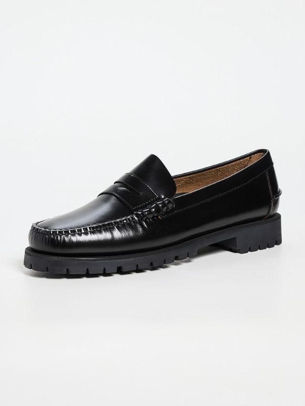 single black loafer with a lug sole