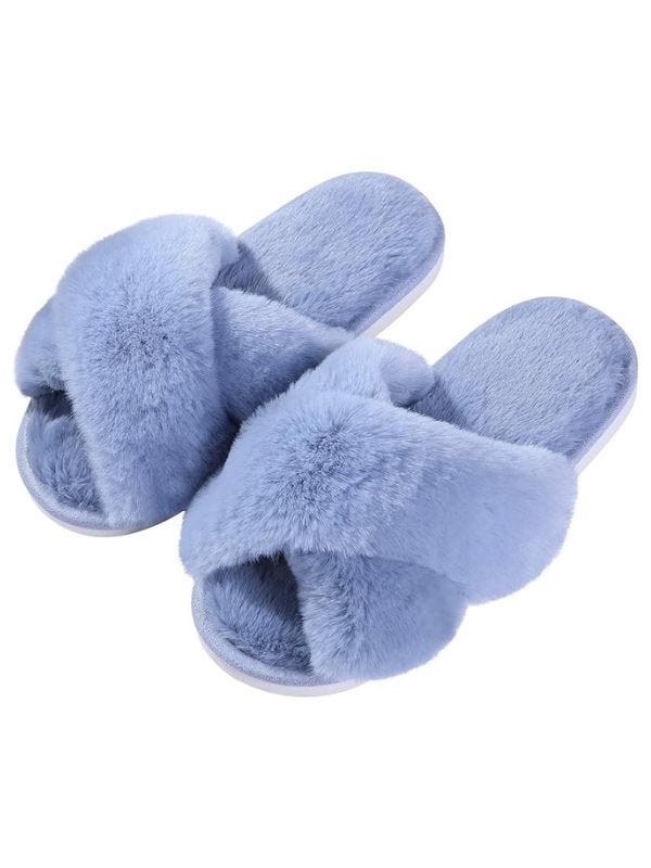 blue fuzzy slippers