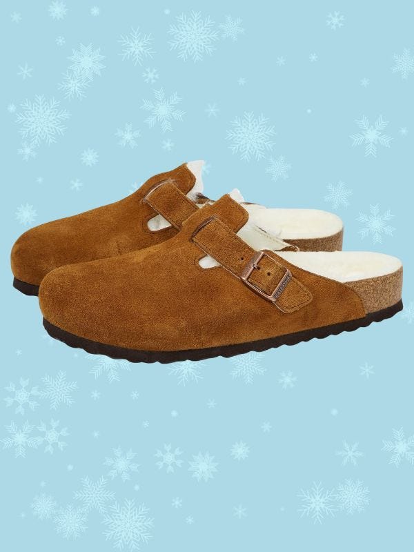 brown suede clogs with shearling lining