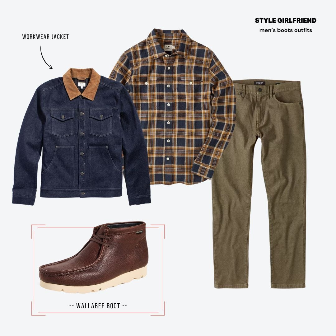 brown leather wallabee boots outfit