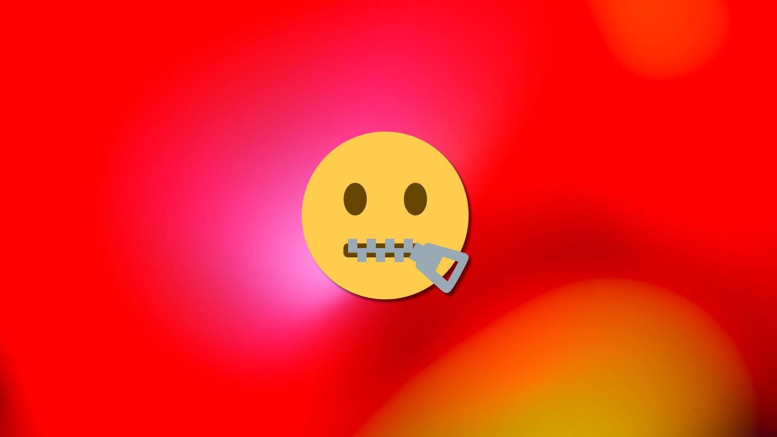 zipped mouth emoji against a red background