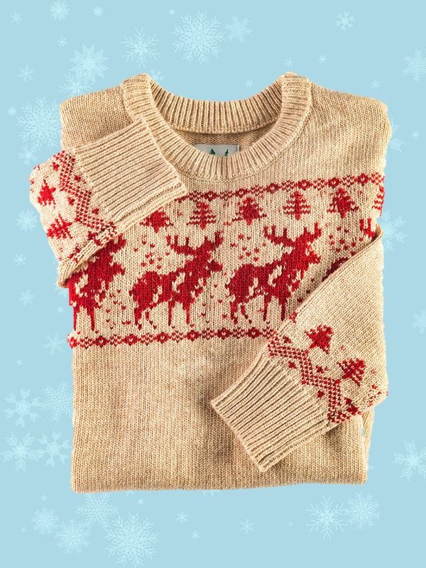 festive holiday sweater in cream and red