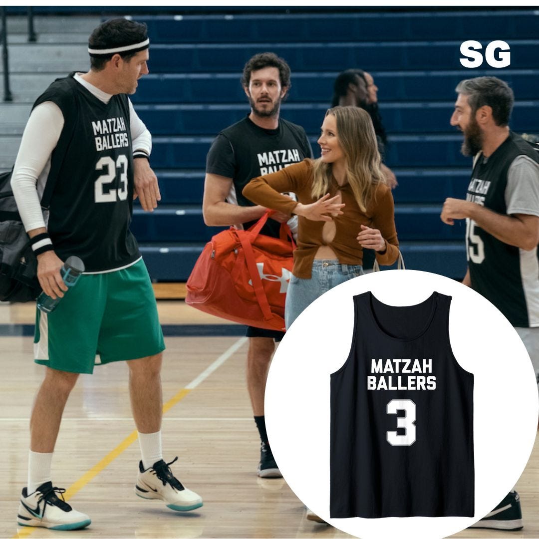 scene from Netflix's "Nobody Wants This" featuring the "Matzah Ballers" basketball game