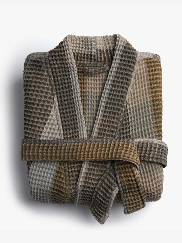 folded waffle weave robe in brown plaid