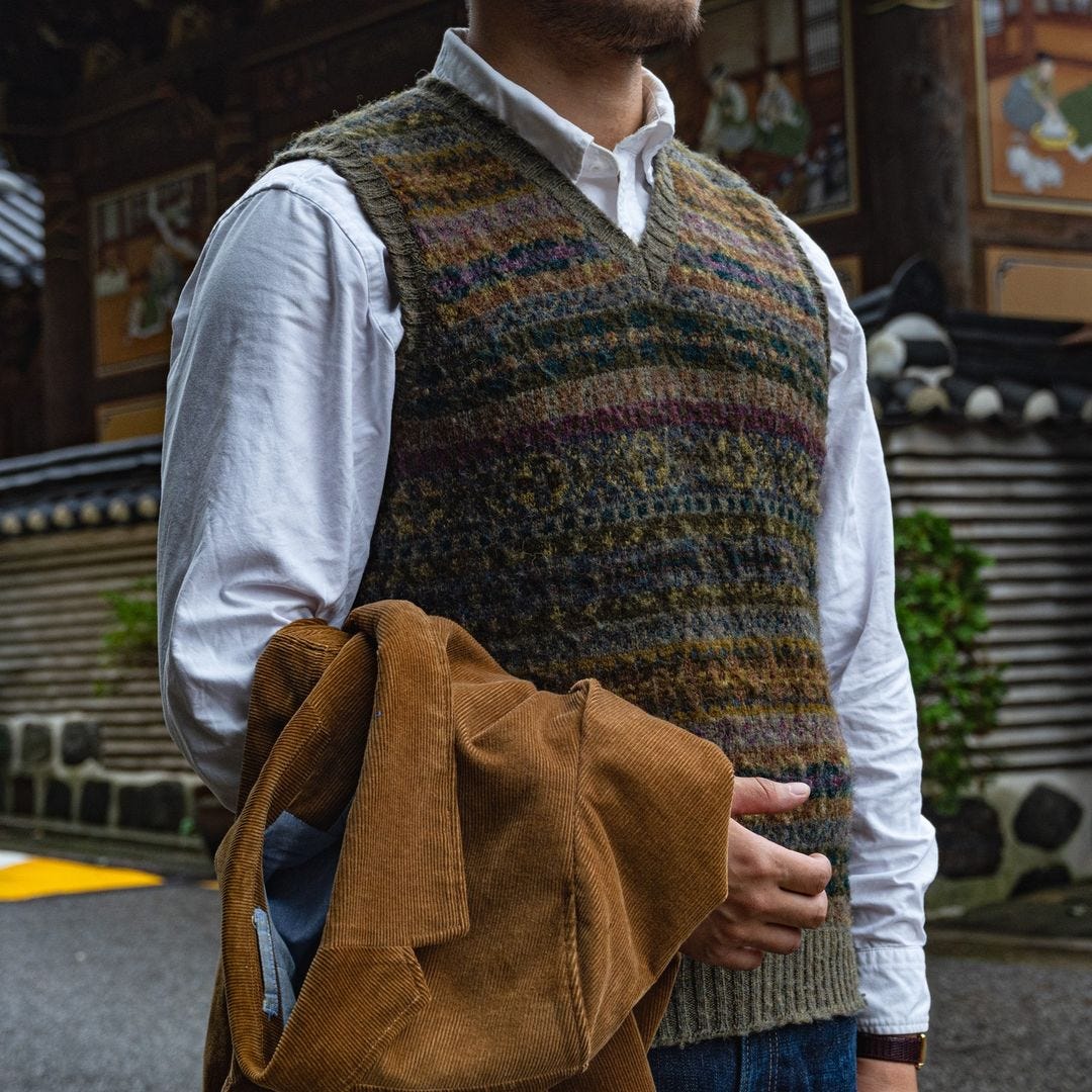 men's winter outfit with fair isle vest