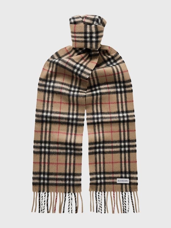 Burberry Fringed Checked Cashmere Scarf for men