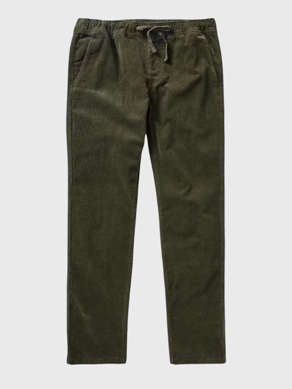 pair of olive green drawstring corduroy pants