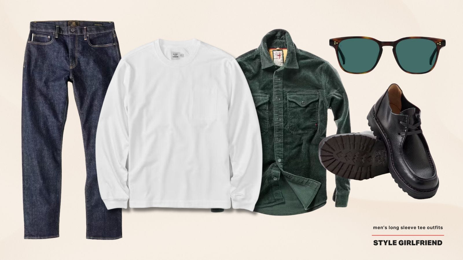 casual men's outfit with a long sleeve tee