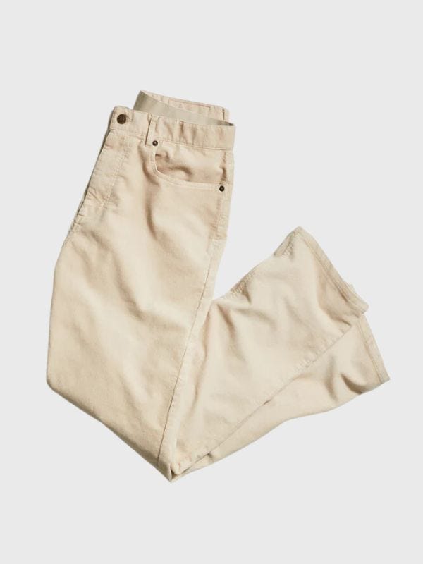 cream-colored 5-pocket corduroy pants