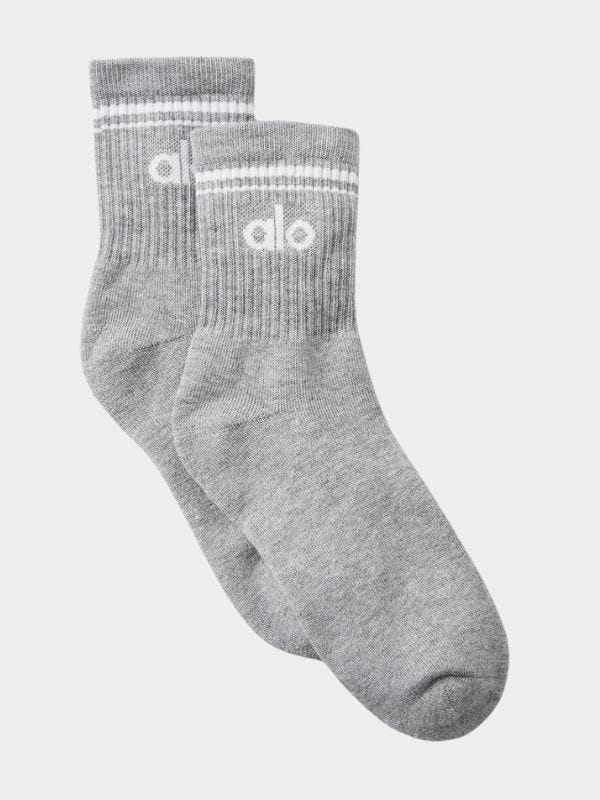 grey crew socks with "alo" on ankle