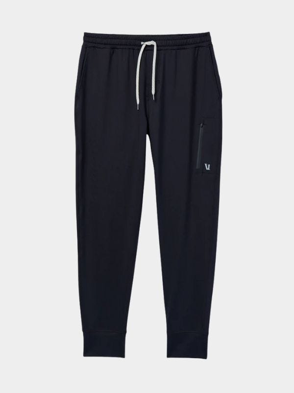 black joggers with white drawstring