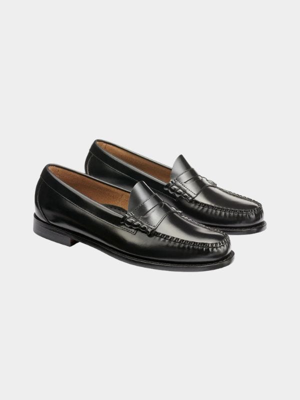 black leather penny loafers