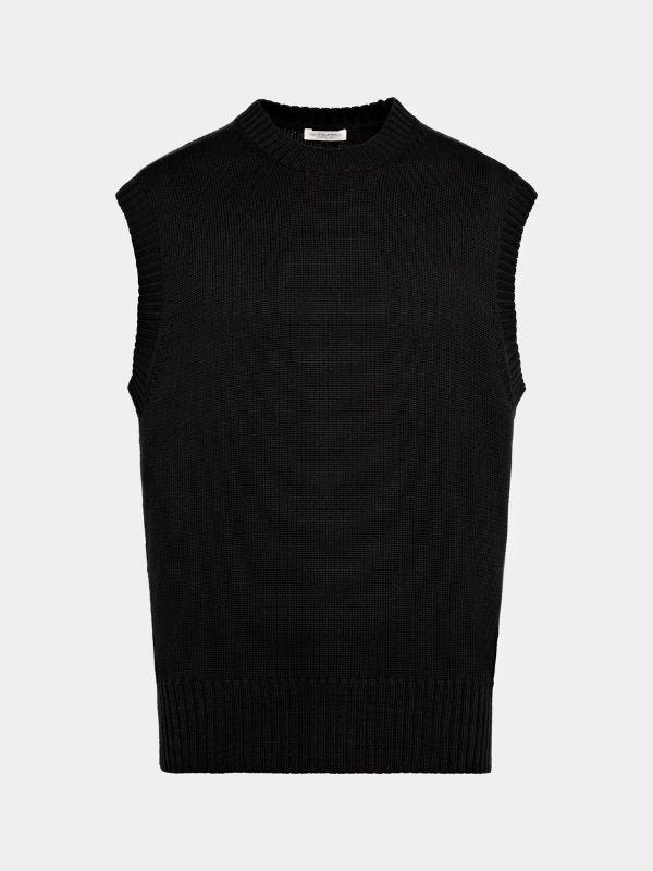 black sleeveless sweater vest