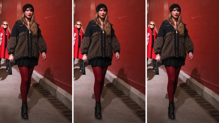 Taylor Swift walking into the AFC championship game in Kansas City