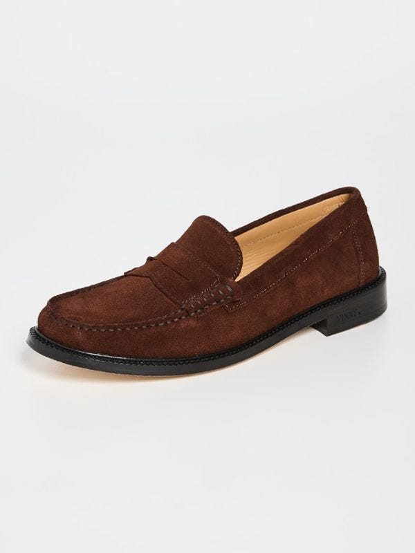 brown suede penny loafer