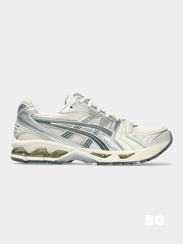 asics gel kayano 14 sneaker in birch dark pewter