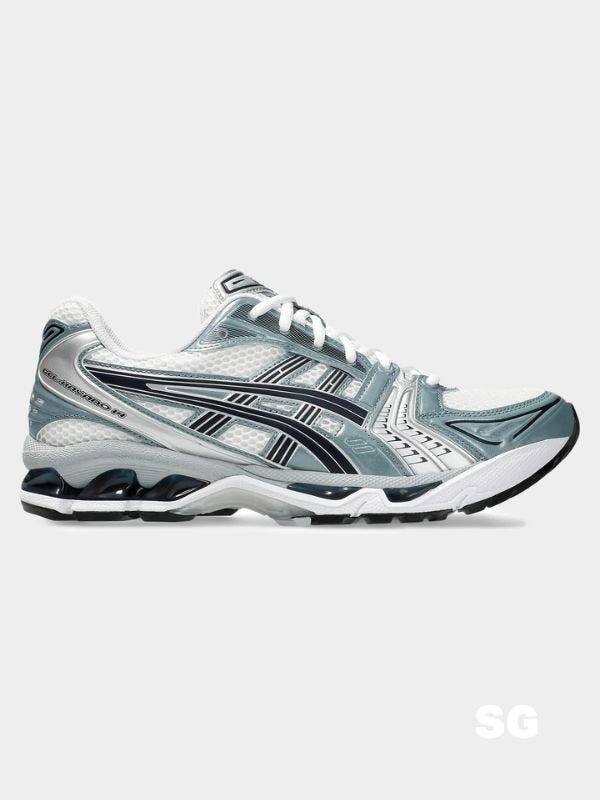 asics gel kayano 14 sneaker in white fjord grey