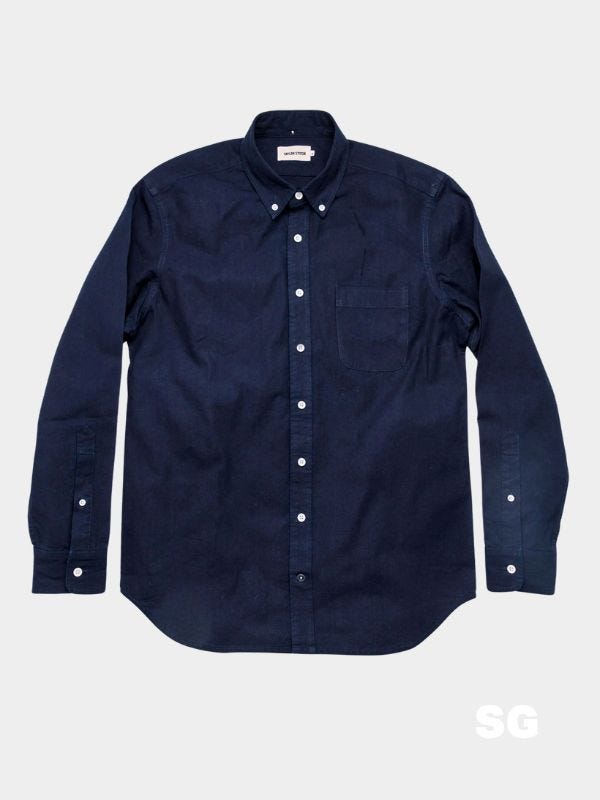 dark blue button down shirt