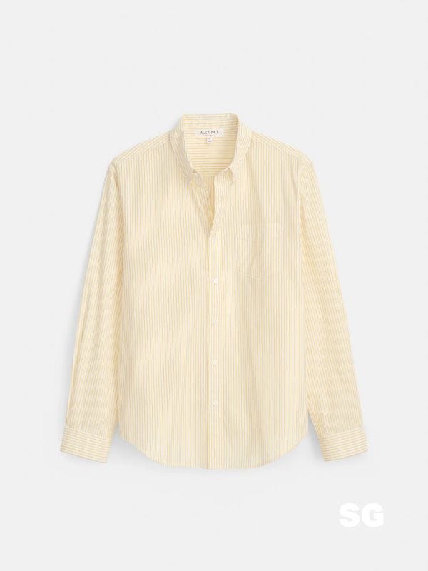 striped yellow men's button down shirt