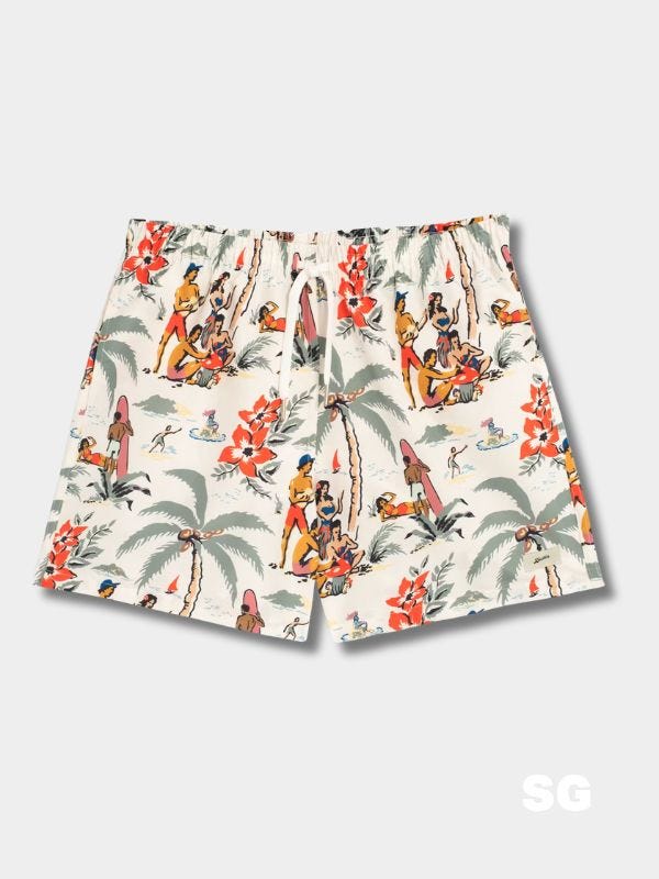patterned swim trunks