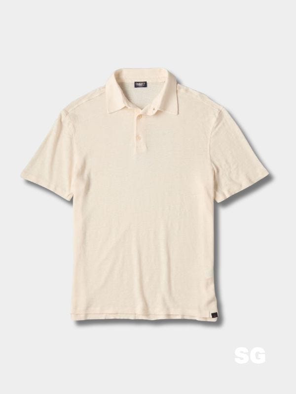 cream-colored linen polo shirt