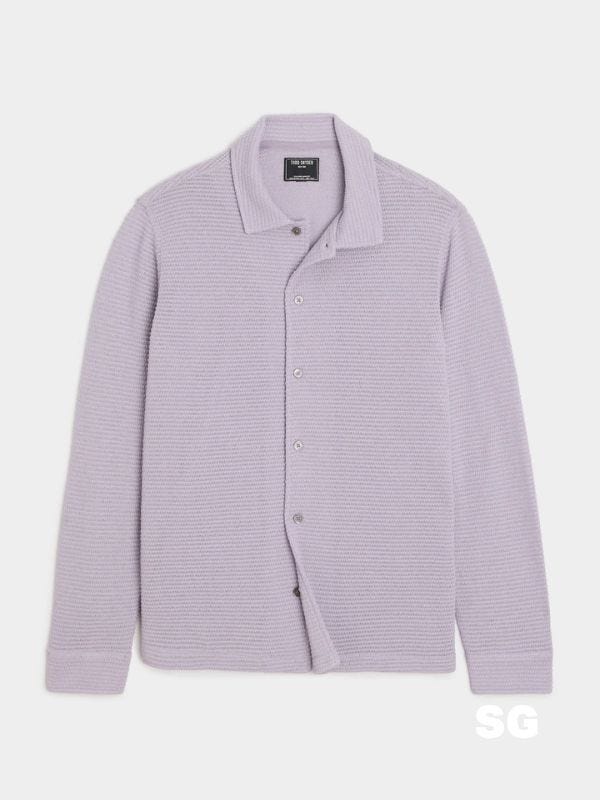 lavender button-down sweater polo