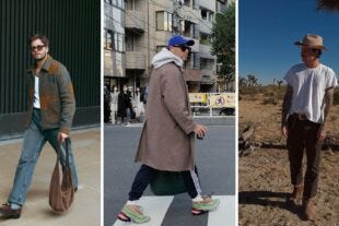 triptych image of three men wearing casual fall outfits