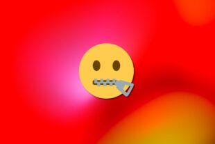 zipped mouth emoji against a red background