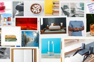 collage of december reset activities including cleaning your fridge, changing your sheets, journaling and reading a book